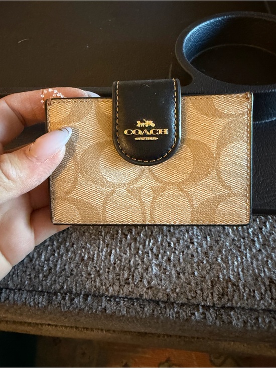 Coach Handbags - Coach Beige Signature Canvas Card Holder with Black Snap